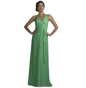 David’s Bridal Green Chiffon Halter Draped Maxi Dress Style F12688 size 18